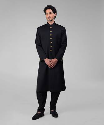 Timeless all black pure silk sherwani set 3