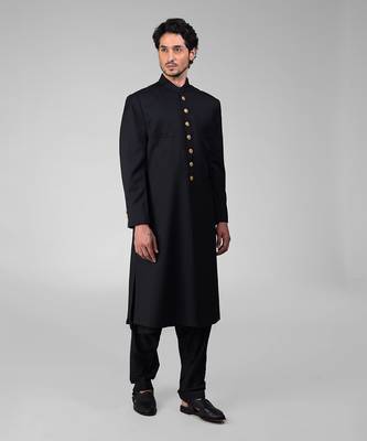 Timeless all black pure silk sherwani set 4