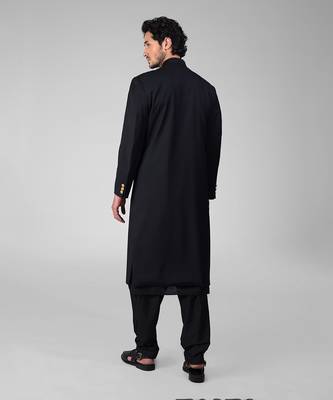 Timeless all black pure silk sherwani set 5