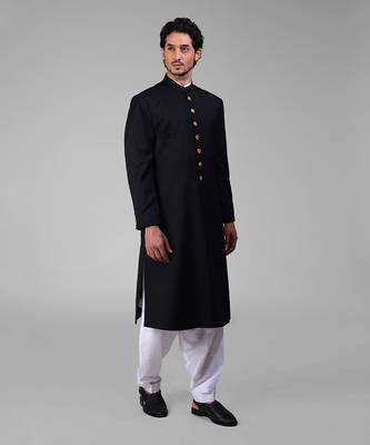 Timeless black pure silk sherwani set 2