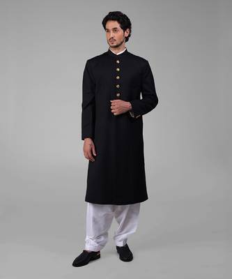 Timeless black pure silk sherwani set 3