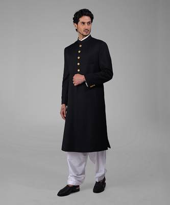 Timeless black pure silk sherwani set 4