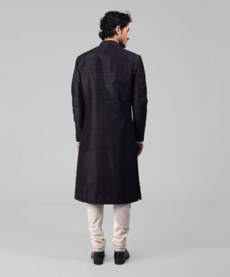 Timeless black pure silk sherwani set 5