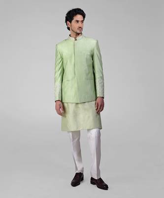 Sage green embroidered jacket set 1