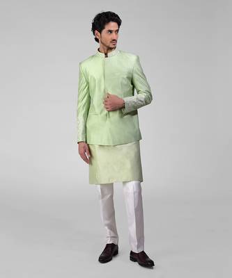 Sage green embroidered jacket set 4