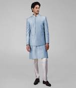 Dusty blue silk thread embroidered jacket set