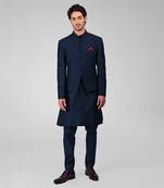 Navy blue chikankari embroidered bandhgala jacket set