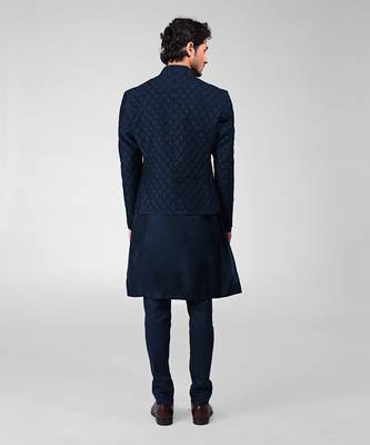 Navy blue chikankari embroidered bandhgala jacket set 3