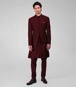 Maroon chikankari embroidered bandhgala jacket set