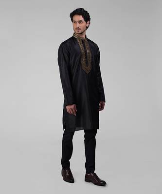 Black zardozi hand embroidered pure silk kurta set 3