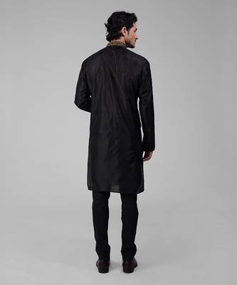 Black zardozi hand embroidered pure silk kurta set 5