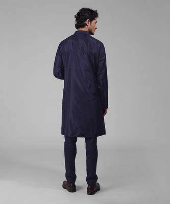 Ink blue silk floral embroidered kurta 2