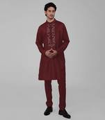 Maroon silk floral embroidered kurta