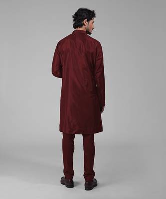 Maroon silk floral embroidered kurta 2