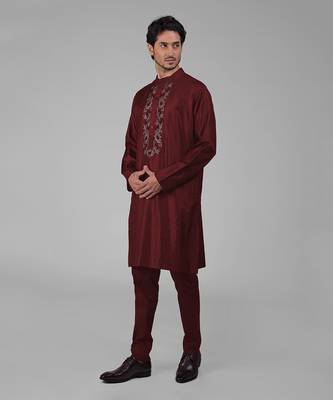 Maroon silk floral embroidered kurta 5