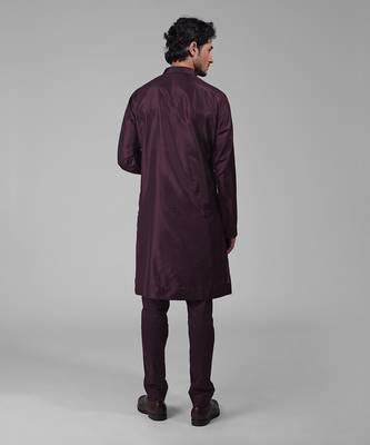 Wine silk floral embroidered kurta 2