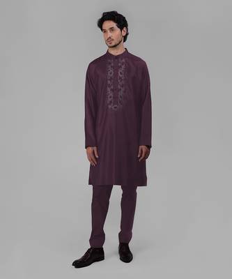 Wine silk floral embroidered kurta 3