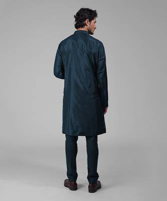 Teal silk floral embroidered kurta 4
