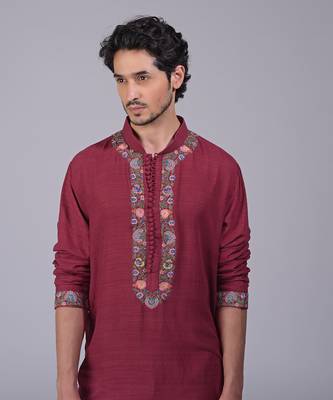 Majestic maroon kashidakari embroidered kurta 5