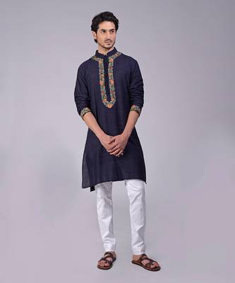 Eclipse blue kashidakari embroidered kurta 1