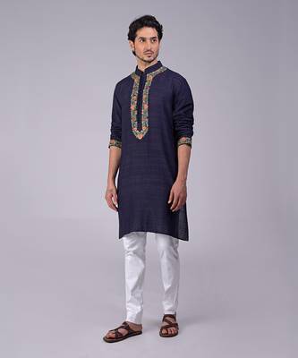 Eclipse blue kashidakari embroidered kurta 2