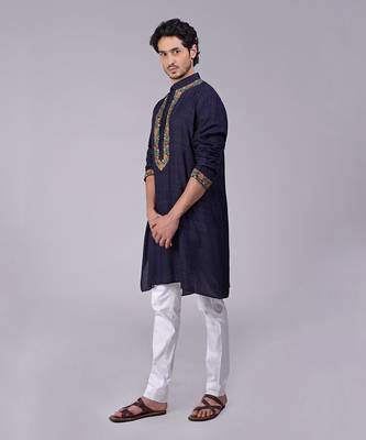 Eclipse blue kashidakari embroidered kurta 3