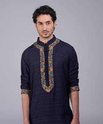 Eclipse blue kashidakari embroidered kurta 5