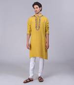 Misted marigold yellow parsi gara embroidered kurta