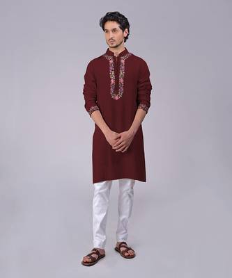 Maroon parsi gara embroidered kurta 1