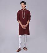 Maroon parsi gara embroidered kurta