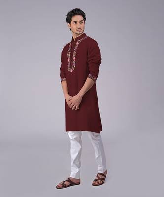 Maroon parsi gara embroidered kurta 2