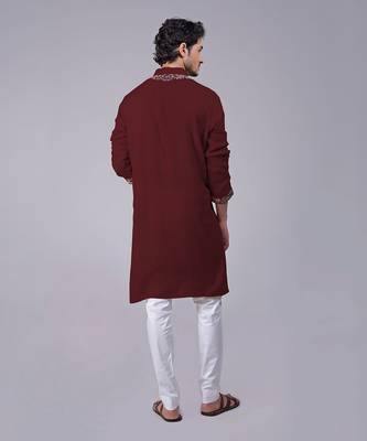 Maroon parsi gara embroidered kurta 3
