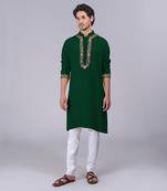 Bottle green parsi gara embroidered kurta