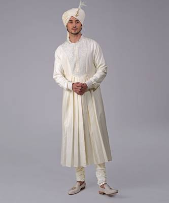 Ivory & gold chikankari embroidered peshwa kurta set 1