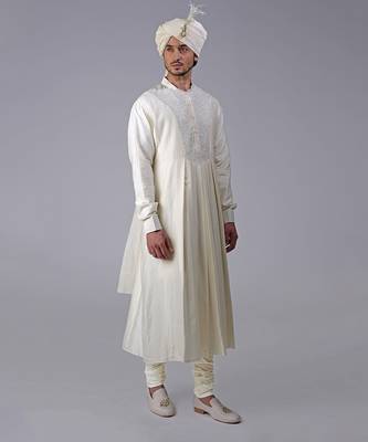 Ivory & gold chikankari embroidered peshwa kurta set 2