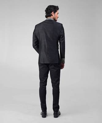 Black zardozi hand embroidered silk bandhgala jacket 5