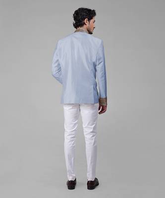 Dusty blue zardozi hand embroidered silk bandhgala jacket 4
