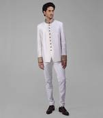 Ivory & gold zardozi hand embroidered silk bandhgala jacket