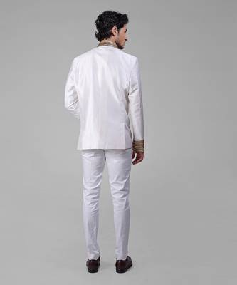 Ivory & gold zardozi hand embroidered silk bandhgala jacket 4