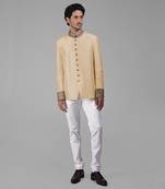 Gold zardozi hand embroidered silk bandhgala jacket