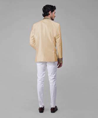 Gold zardozi hand embroidered silk bandhgala jacket 2