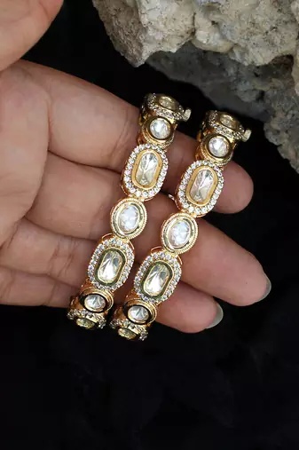 Golden kundan openable bangle