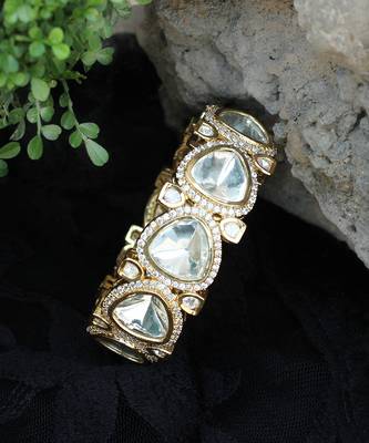 Golden glass kundan openable adjustable bangle 2