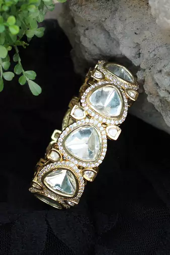 Golden glass kundan openable adjustable bangle