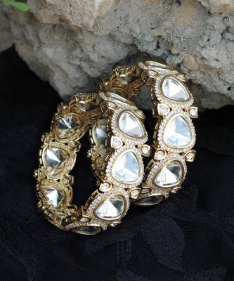 Golden glass kundan openable adjustable bangle 4