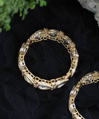 Golden glass kundan openable adjustable bangle 5