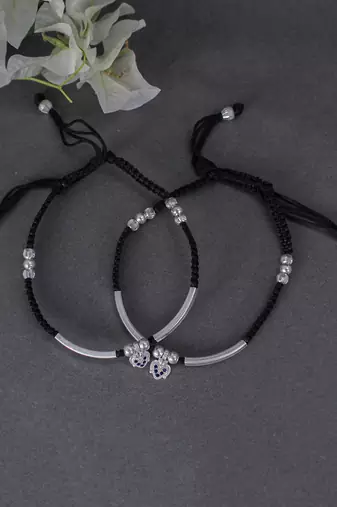 Black thread silver anklets