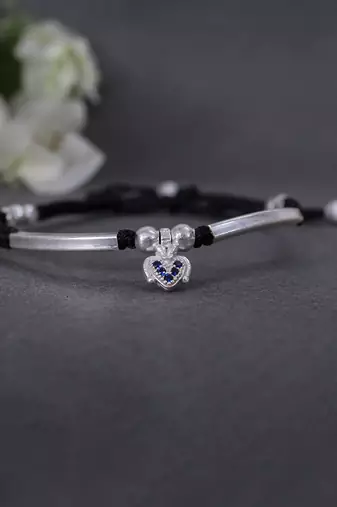 Black thread silver anklets