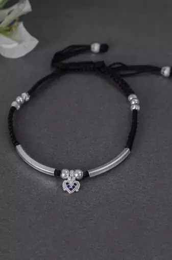 Black thread silver anklets