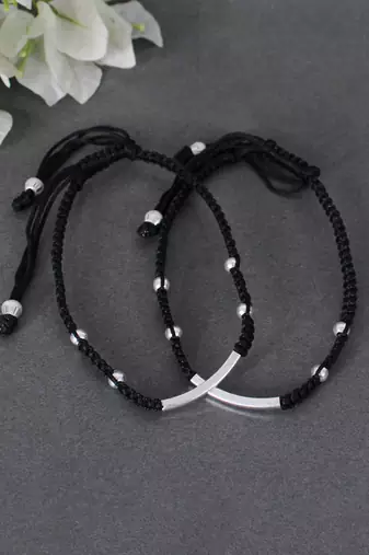Black thread & silver anklets